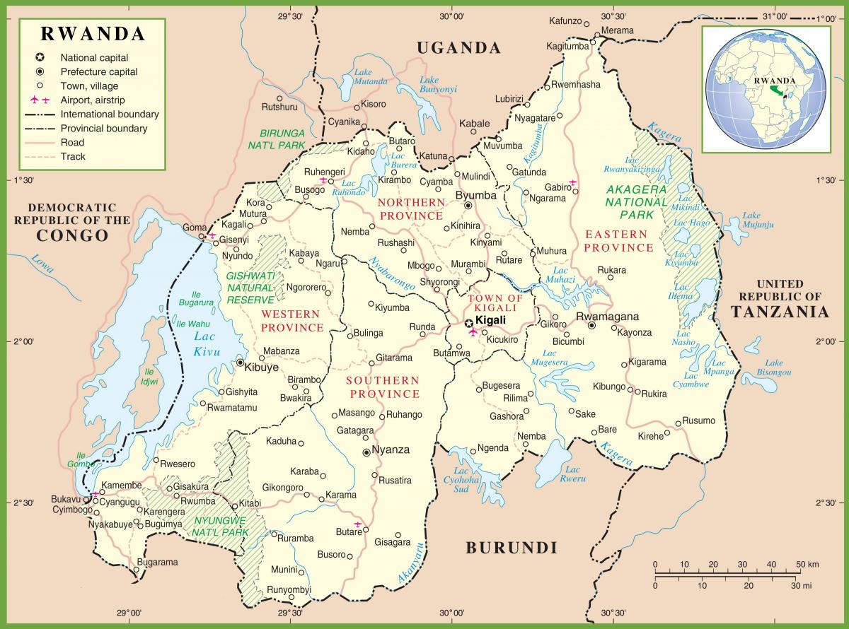 карта на Руанда политички