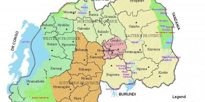 Карта на Руанда со области и сектори